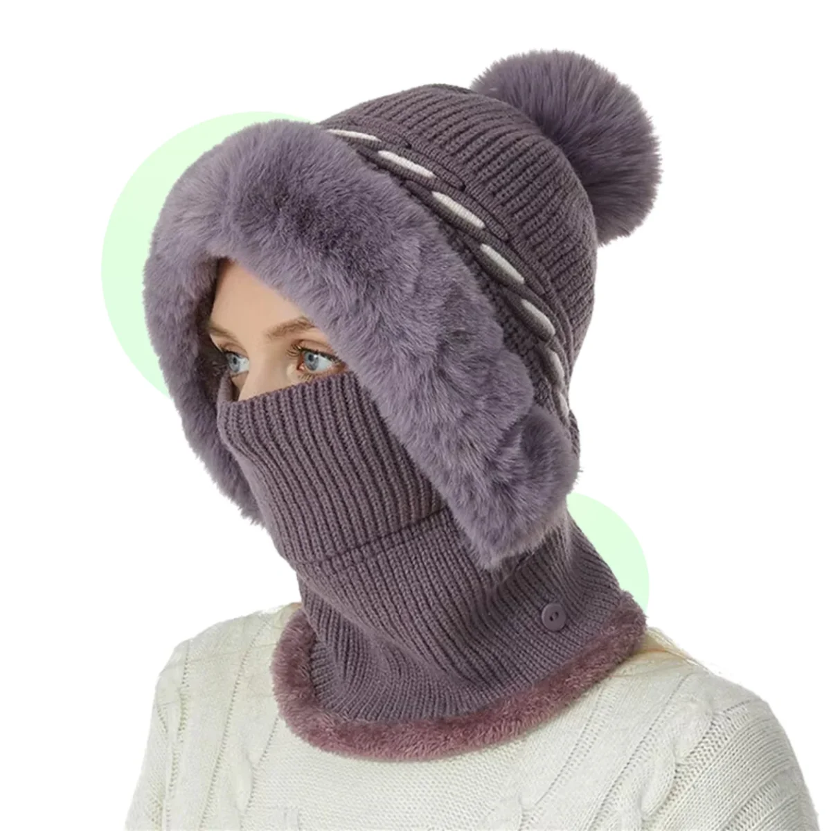 Bonnet Chapeau Écharpe 2-en-1 Doublé Polaire – Image 2