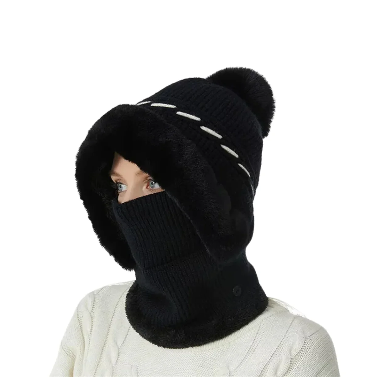 Bonnet Chapeau Écharpe 2-en-1 Doublé Polaire – Image 6