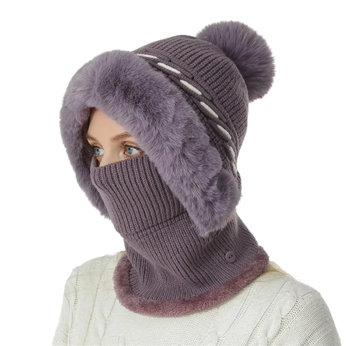 Bonnet Chapeau Écharpe 2-en-1 Doublé Polaire – Image 3
