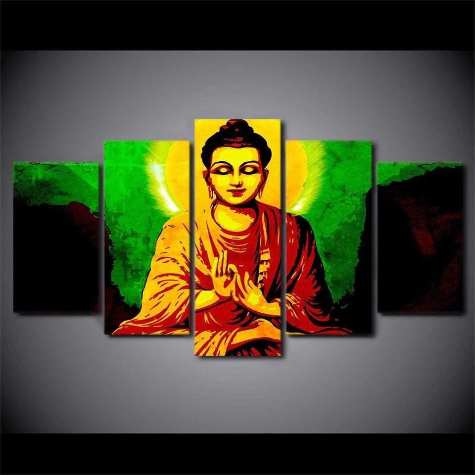 Tableau Bouddha orange et vert – Image 3